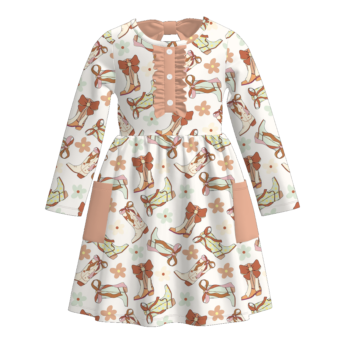 （Pre Order）Girls Fall Boots&Pumpkin Print Dress with Pockets&Set