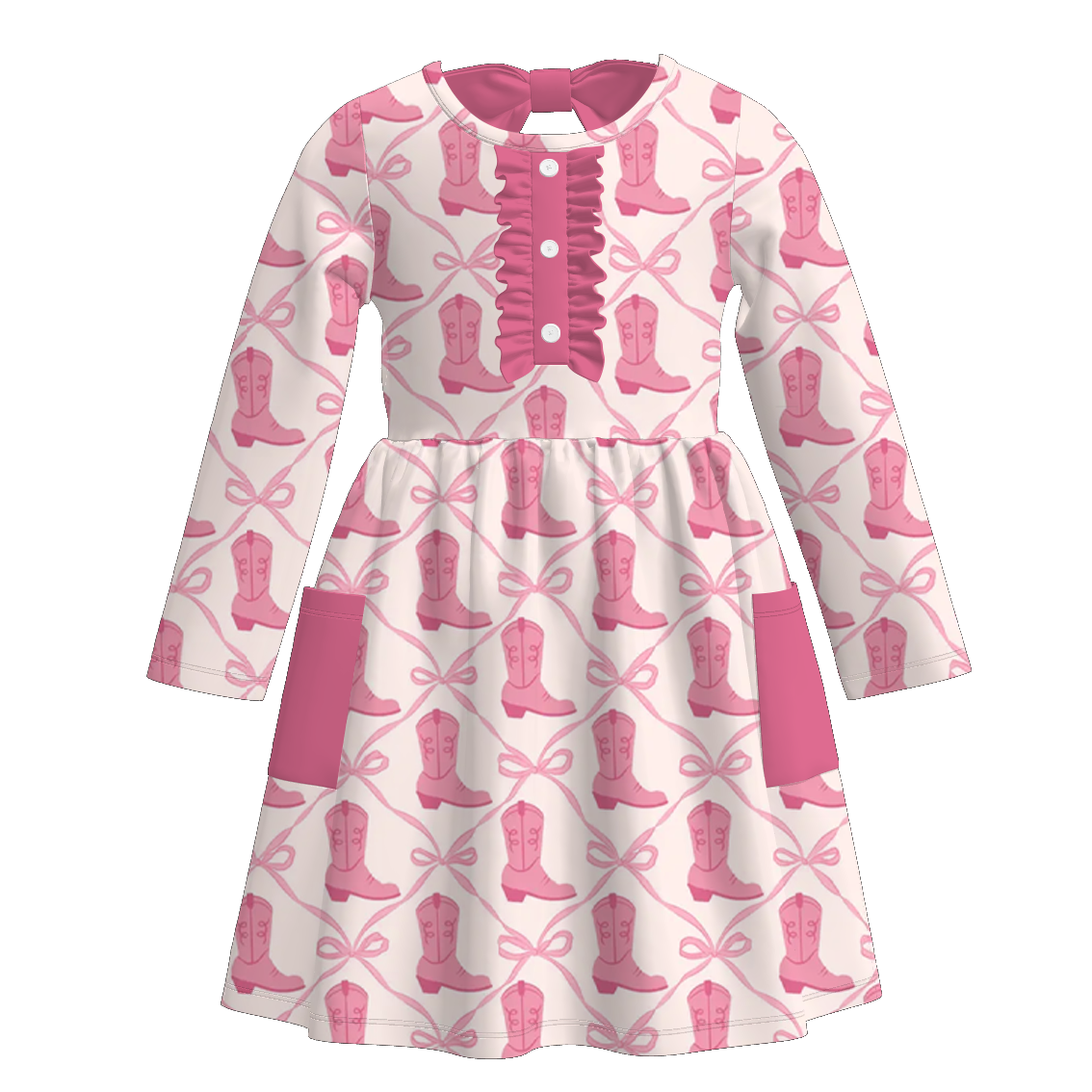（Pre Order）Girls Fall Western Cowboy Print Dress with Pockets&Set