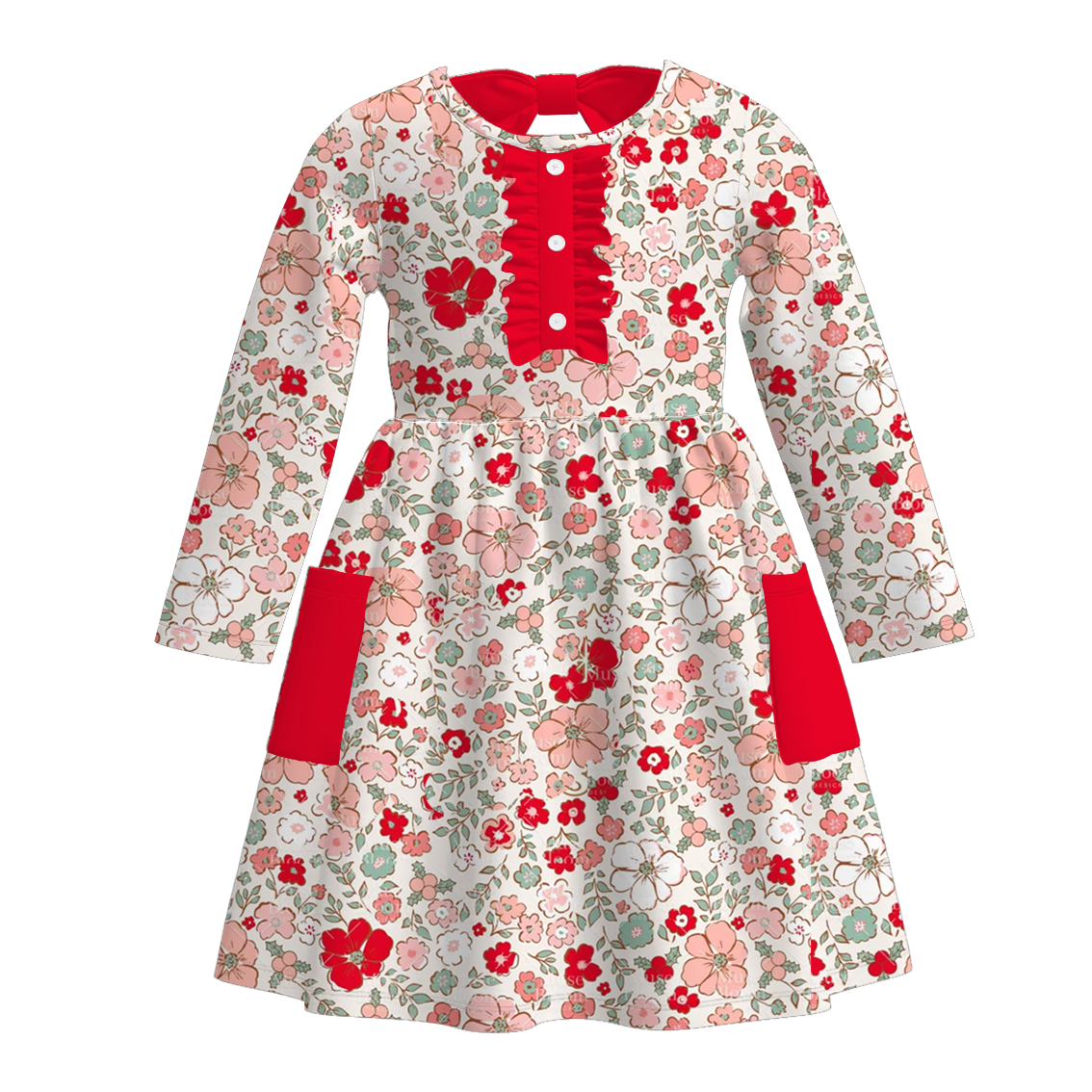 （Pre Order）Girls Christmas Tree Print Dress with Pockets