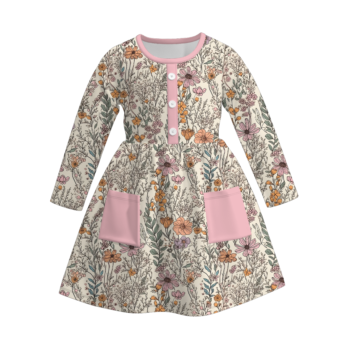 （Pre Order）Family Fall Pink Floral Print Dress,Set＆Romper