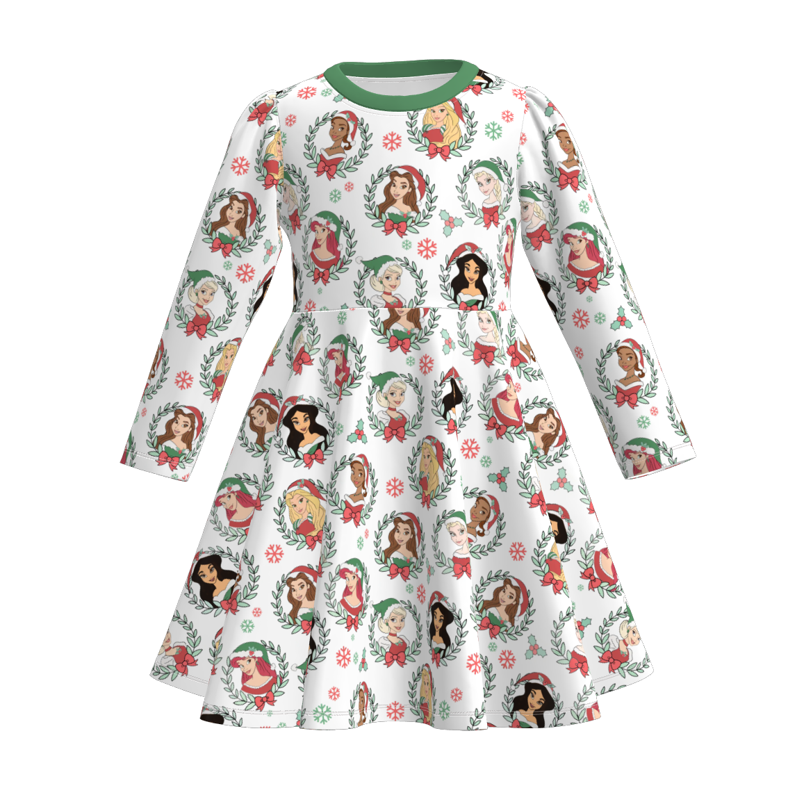 （Pre Order）Girls Christmas Princess Print Long Sleeves Dress