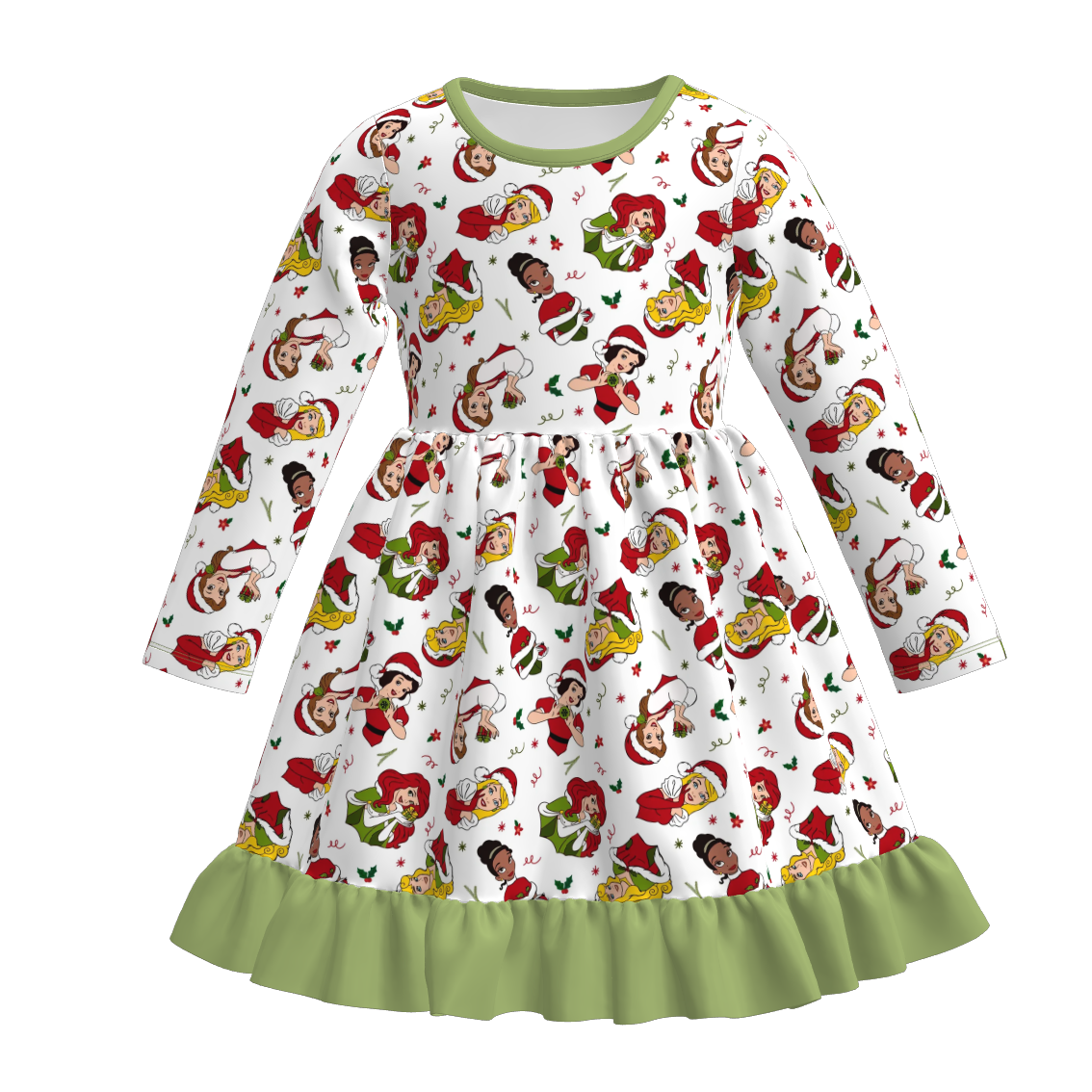 （Pre Order）Girls Christmas Princess&Cartoon Print Ruffle Dress
