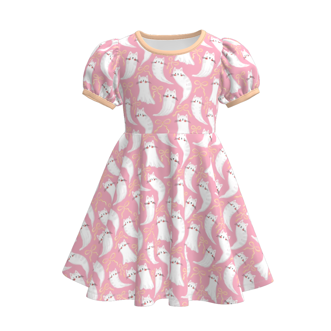（Pre Order）Girls Fall Bow&Ghost Print Dress