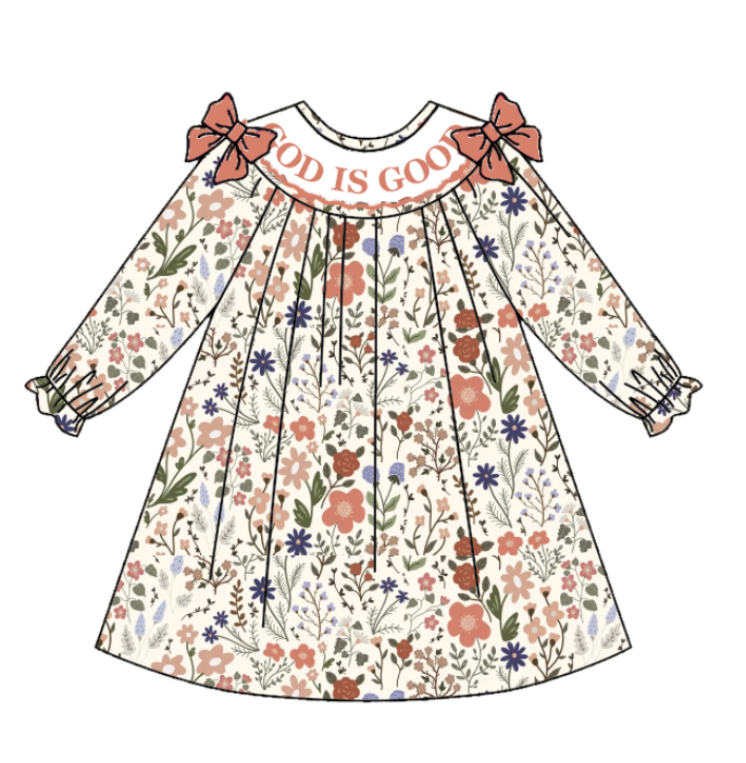 （Pre Order）Sisters Fall Floral Embroidery Smocked Dress＆Romper