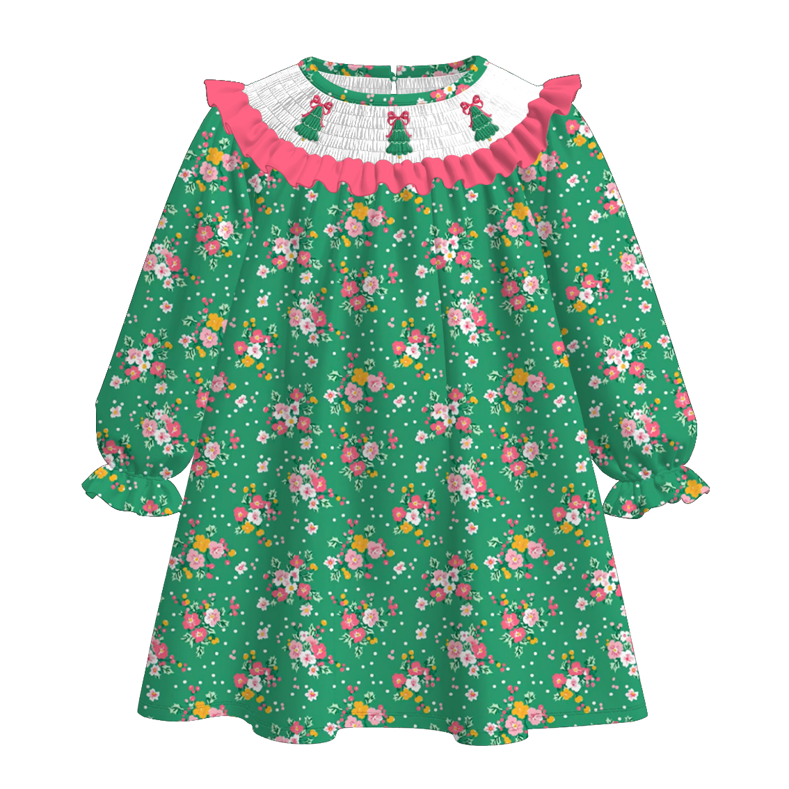 （Pre Order）Sisters Christmas Tree Embroidery Smocked Dress＆Romper