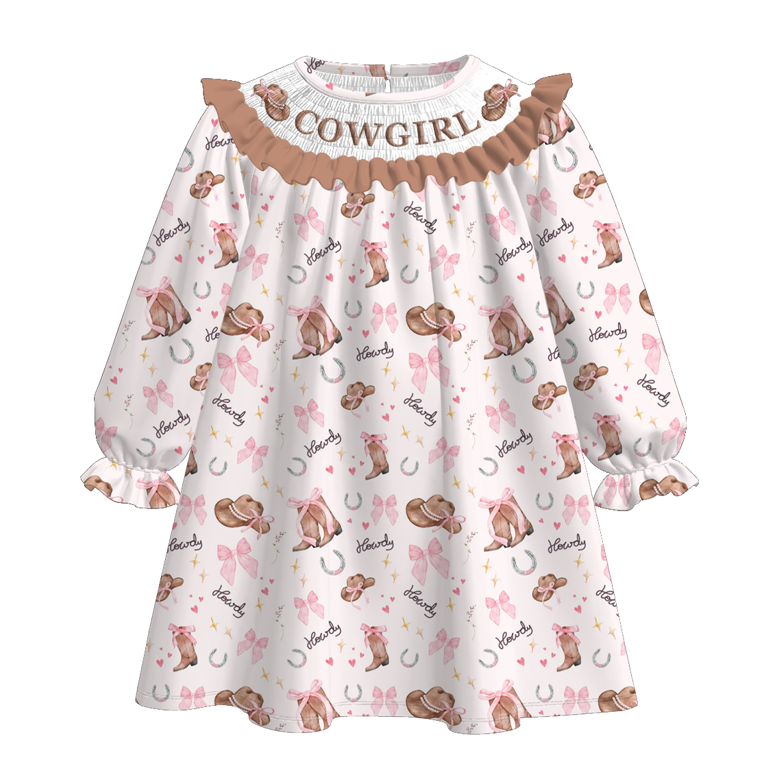 （Pre Order）Sisters Fall Cowgirl Embroidery Smocked Dress＆Romper