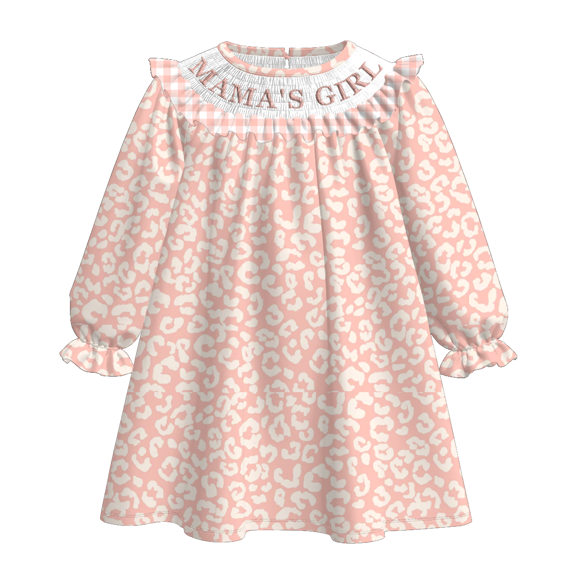 （Pre Order）Sisters Fall Pink Leopard Embroidery Smocked Dress＆Romper