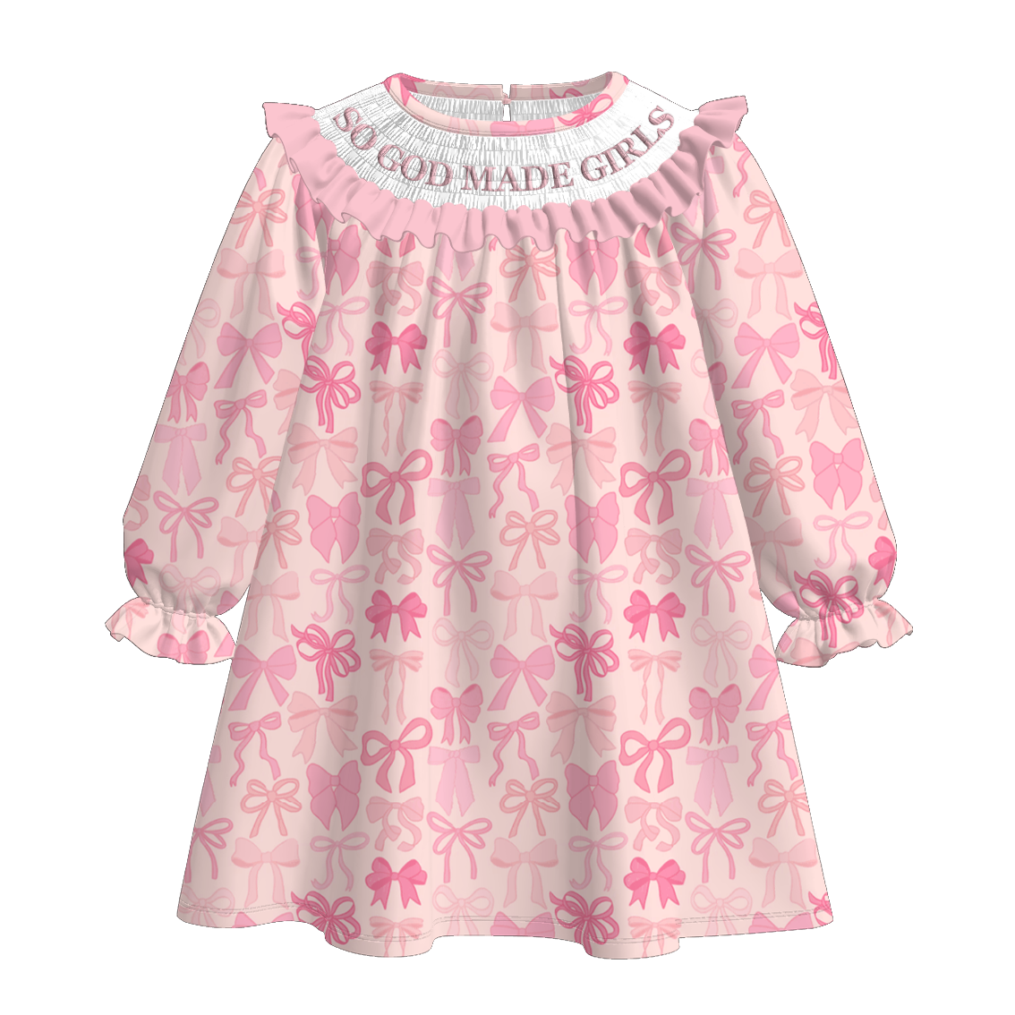 （Pre Order）Sisters Christmas Pink Bow Embroidery Smocked Dress＆Romper