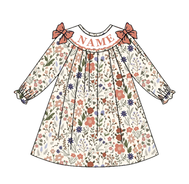 （Pre Order）Sisters Fall Floral Embroidery Smocked Dress＆Romper