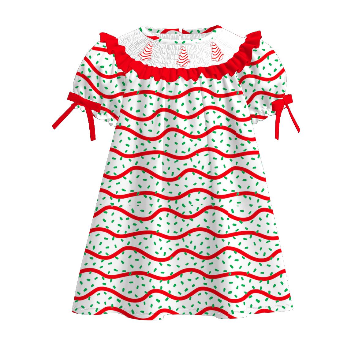 （Pre Order）Family Christmas Tree Embroidery Smocked Dress,Top＆Romper