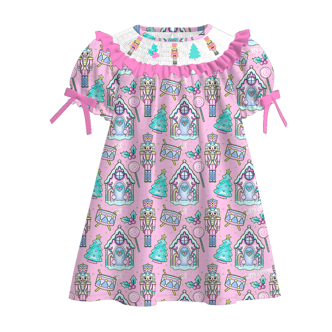 （Pre Order）Family Christmas Nutcracker Embroidery Smocked Dress,Top＆Romper