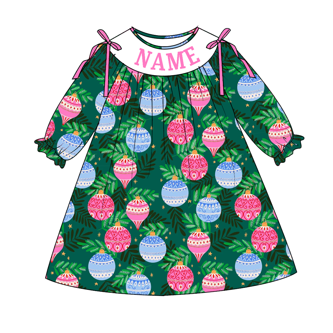（Pre Order）Family Christmas Lights Embroidery Smocked Dress＆Romper