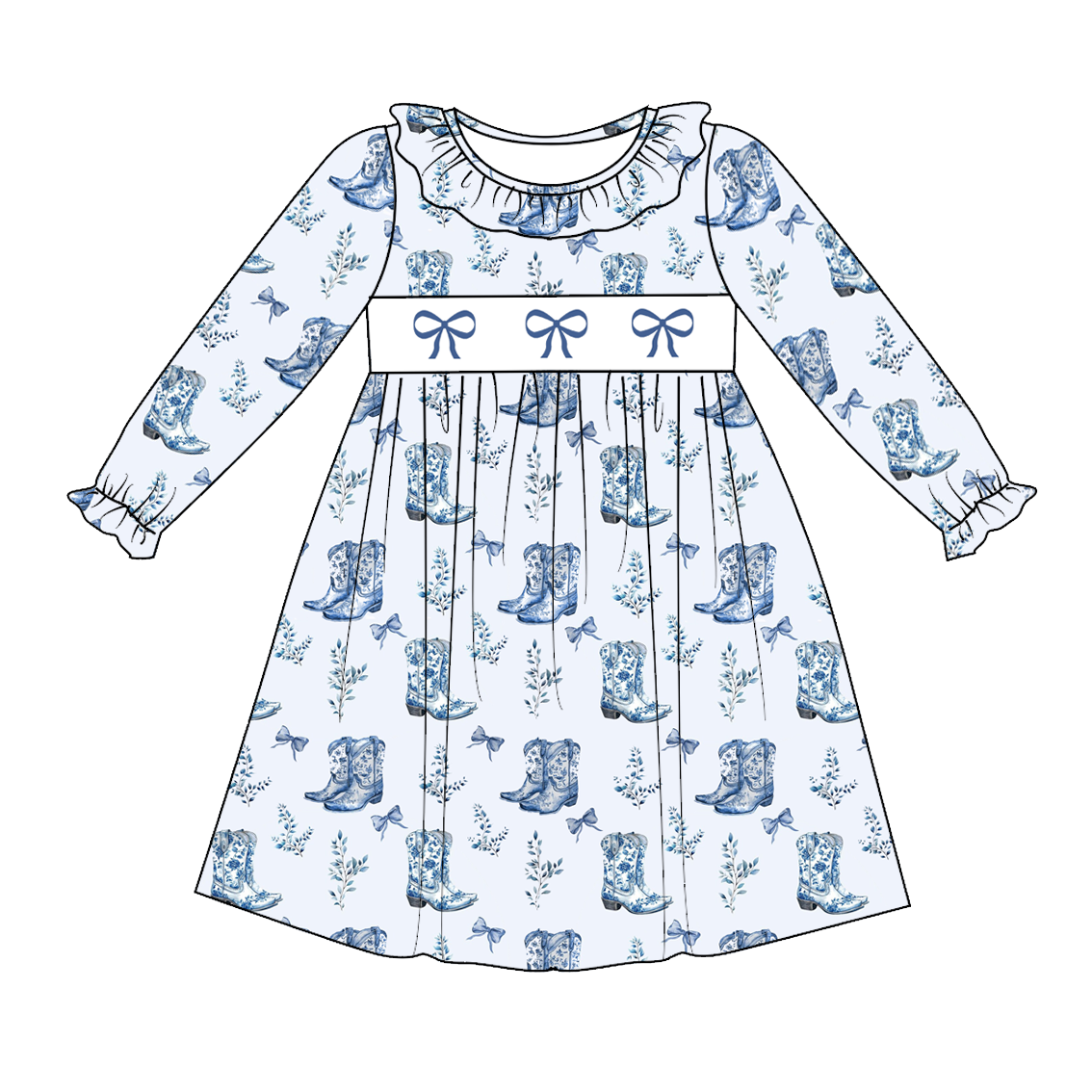 （Pre Order）Family Fall Cowgirl Embroidery Smocked Dress,Pajamas＆Romper