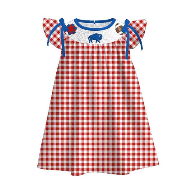 （Pre Order）Family Football Buffalo Bills Embroidery Smocked Dress,Set&Romper