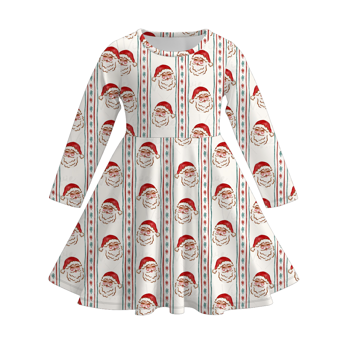 （Pre Order）Girls Christmas Print Long Sleeves Dress