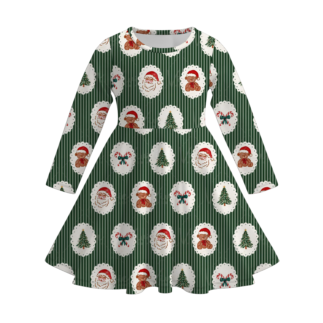 （Pre Order）Girls Christmas Print Long Sleeves Dress