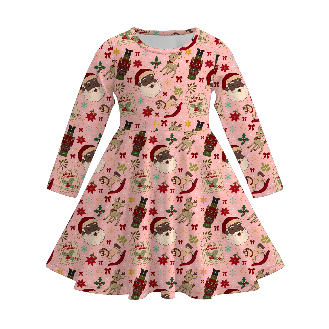 （Pre Order）Girls Christmas Print Long Sleeves Dress
