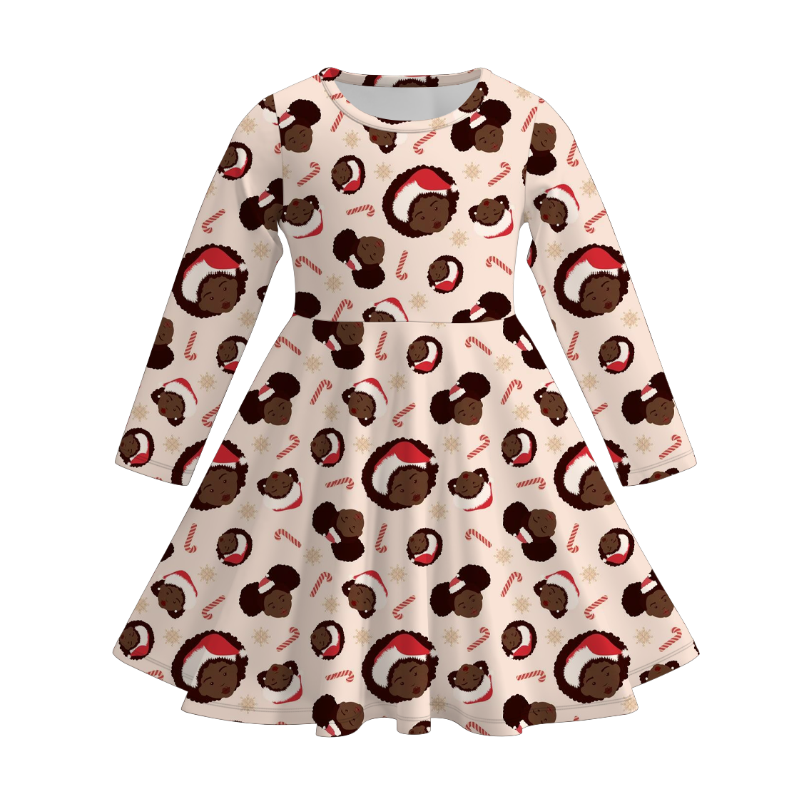 （Pre Order）Girls Christmas Print Long Sleeves Dress