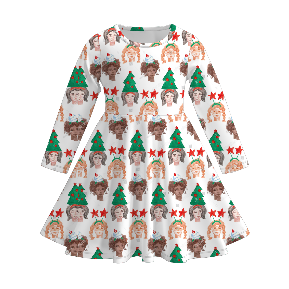 （Pre Order）Girls Christmas Print Long Sleeves Dress