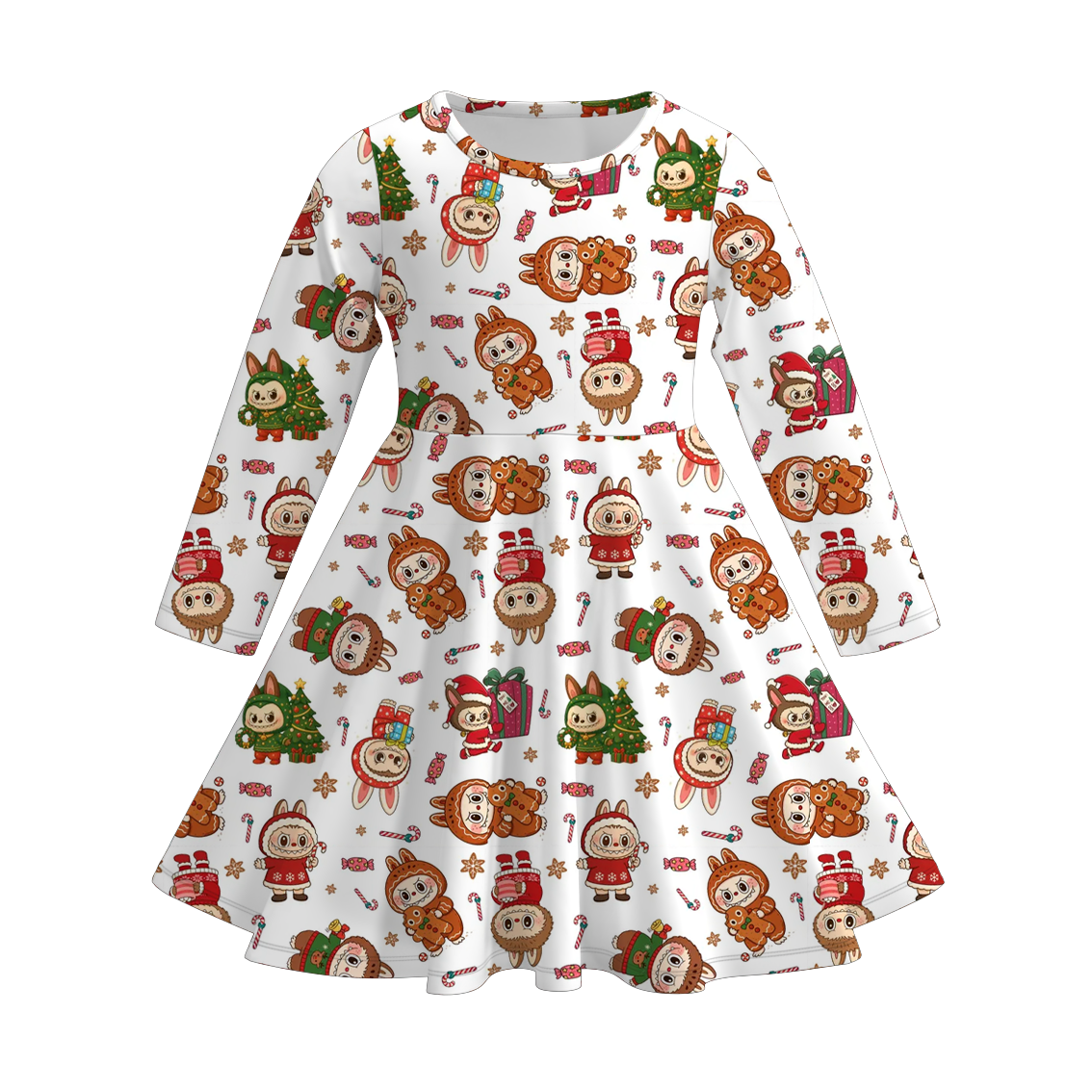 （Pre Order）Girls Christmas LBB Print Long Sleeves Dress