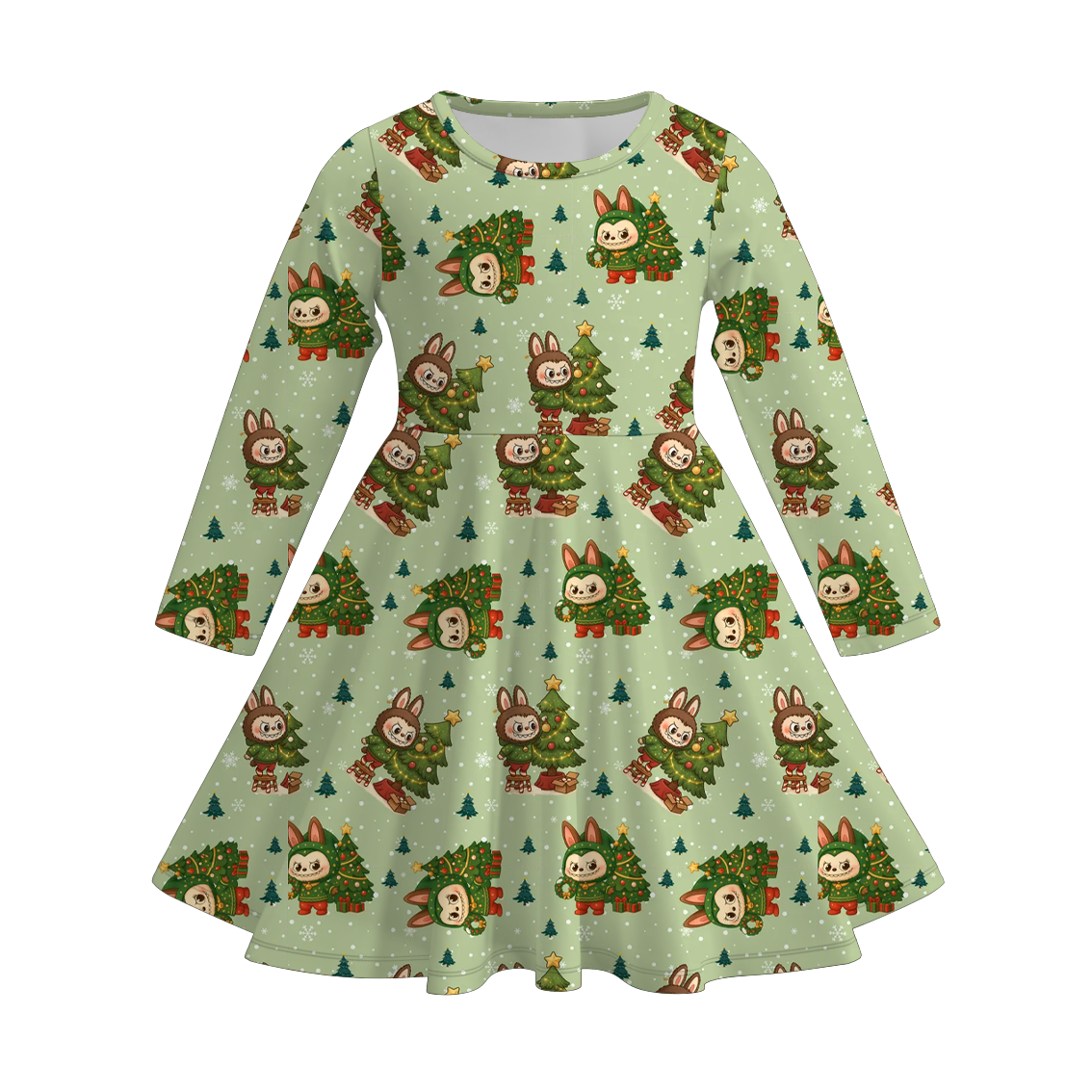 （Pre Order）Girls Christmas LBB Print Long Sleeves Dress