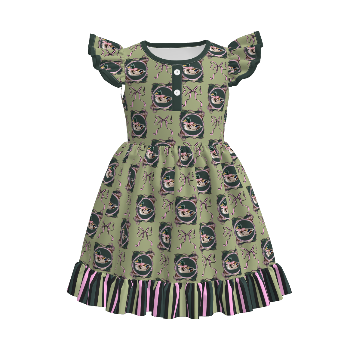 （Pre Order）Girls Fall Bow Print Flying Sleeves Dress