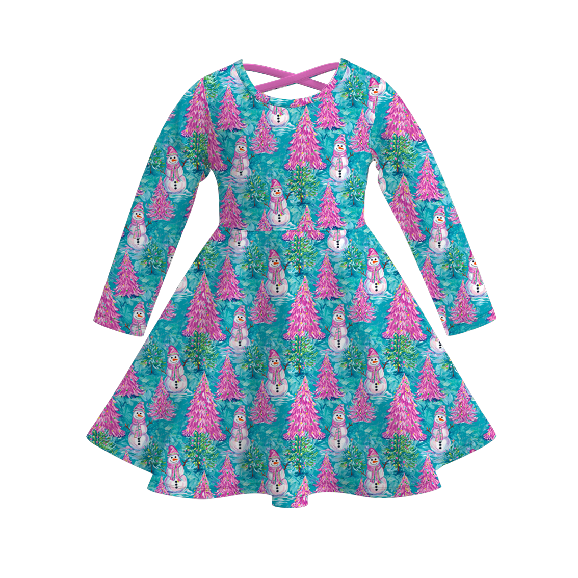 （Pre Order）Girls Christmas Tree Print Dress&Set