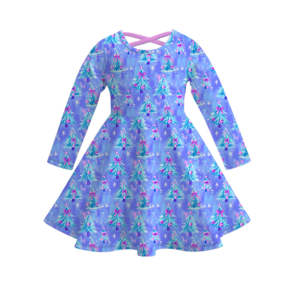 （Pre Order）Girls Christmas Tree Print Dress&Set