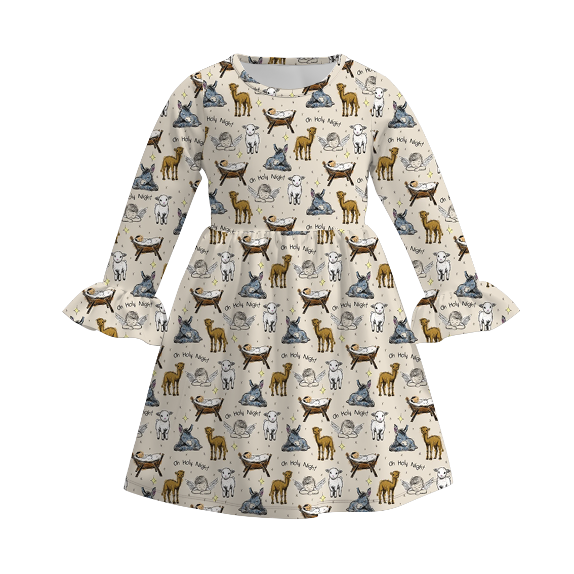 （Pre Order）Girls Christmas Print Ruffle Dress