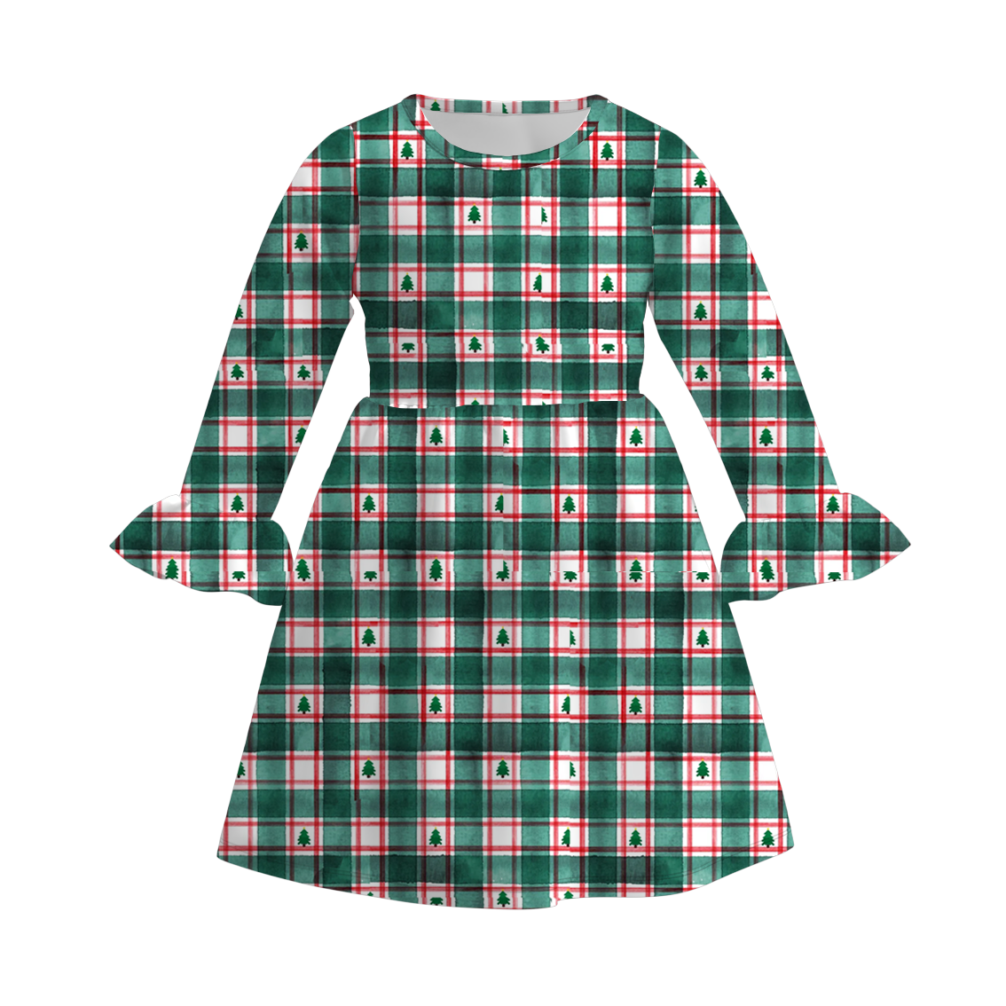 （Pre Order）Girls Christmas Print Ruffle Dress