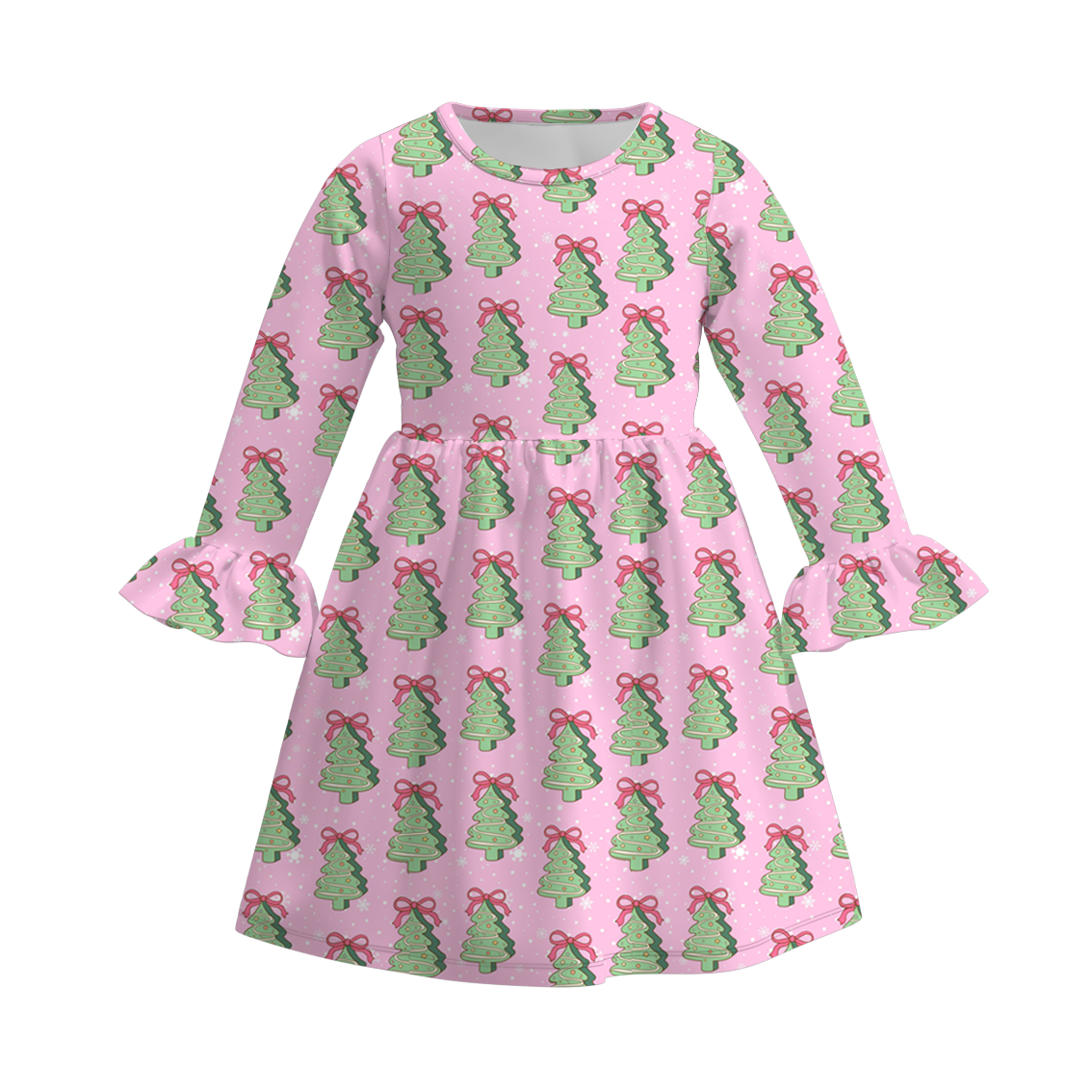 （Pre Order）Girls Christmas Print Ruffle Dress