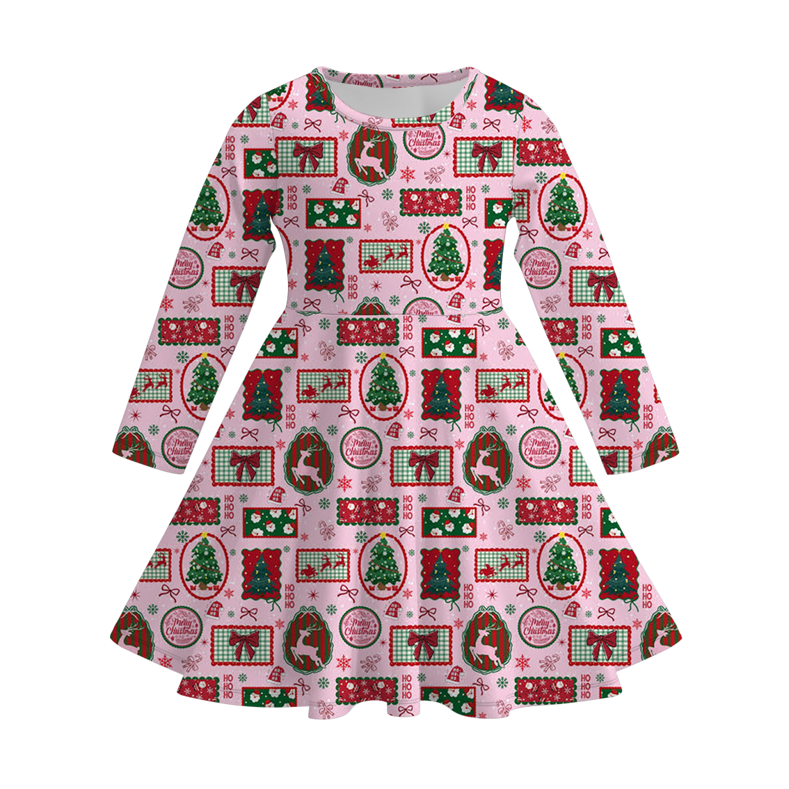 （Pre Order）Girls Christmas Print Long Sleeves Dress