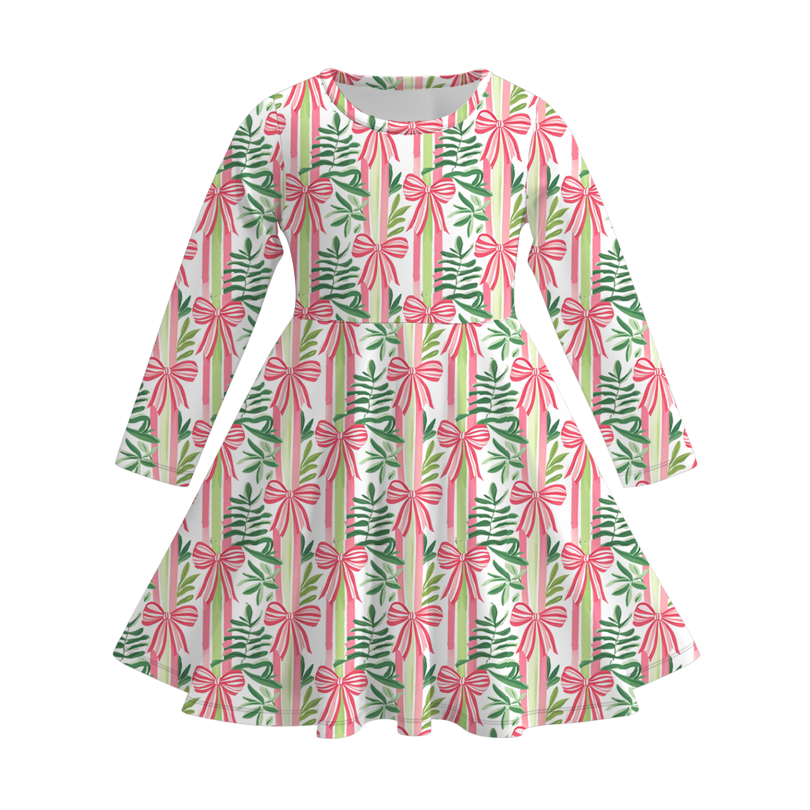 （Pre Order）Girls Christmas Print Long Sleeves Dress
