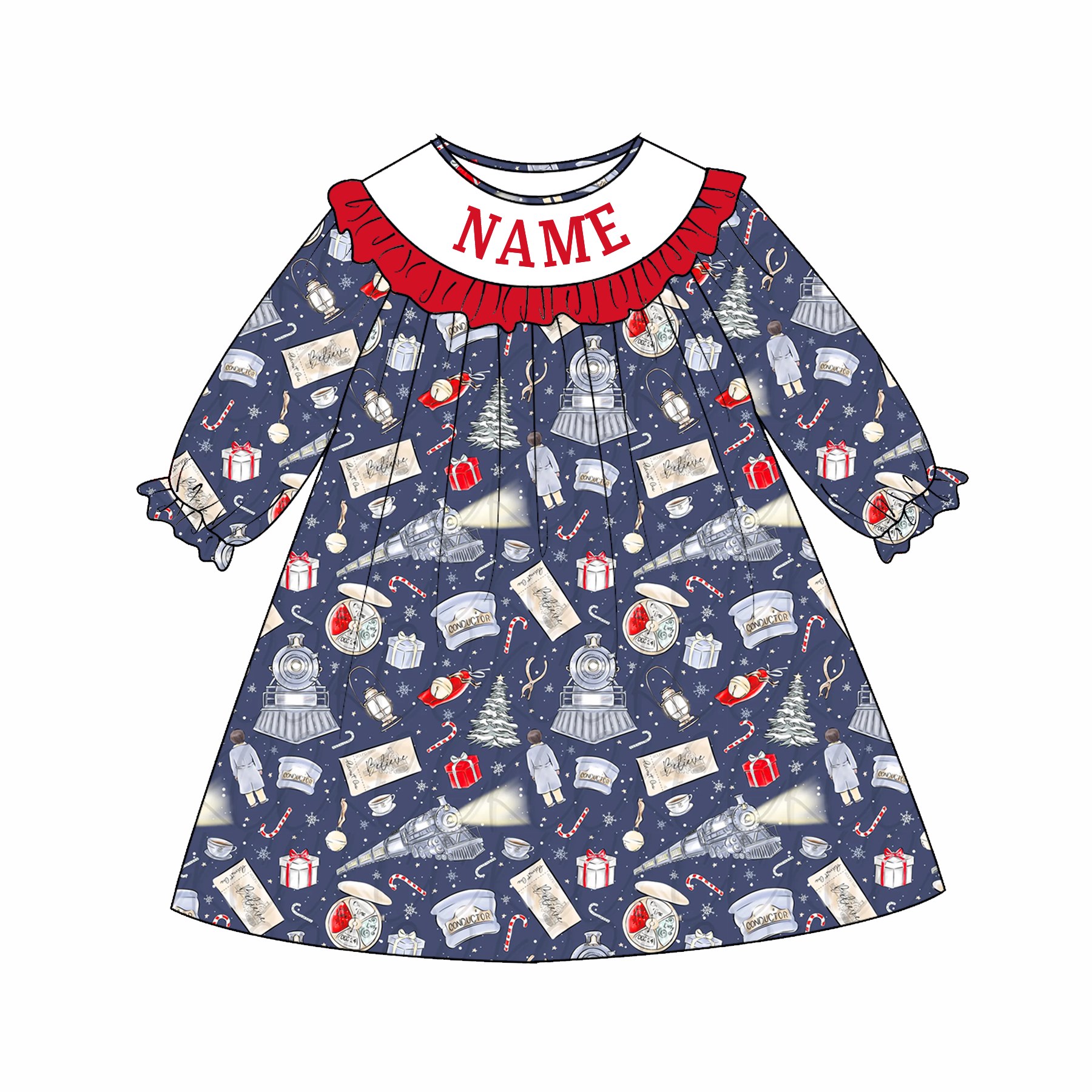 （Pre Order）Family Christmas Embroidery Smocked Dress,Set&Romper