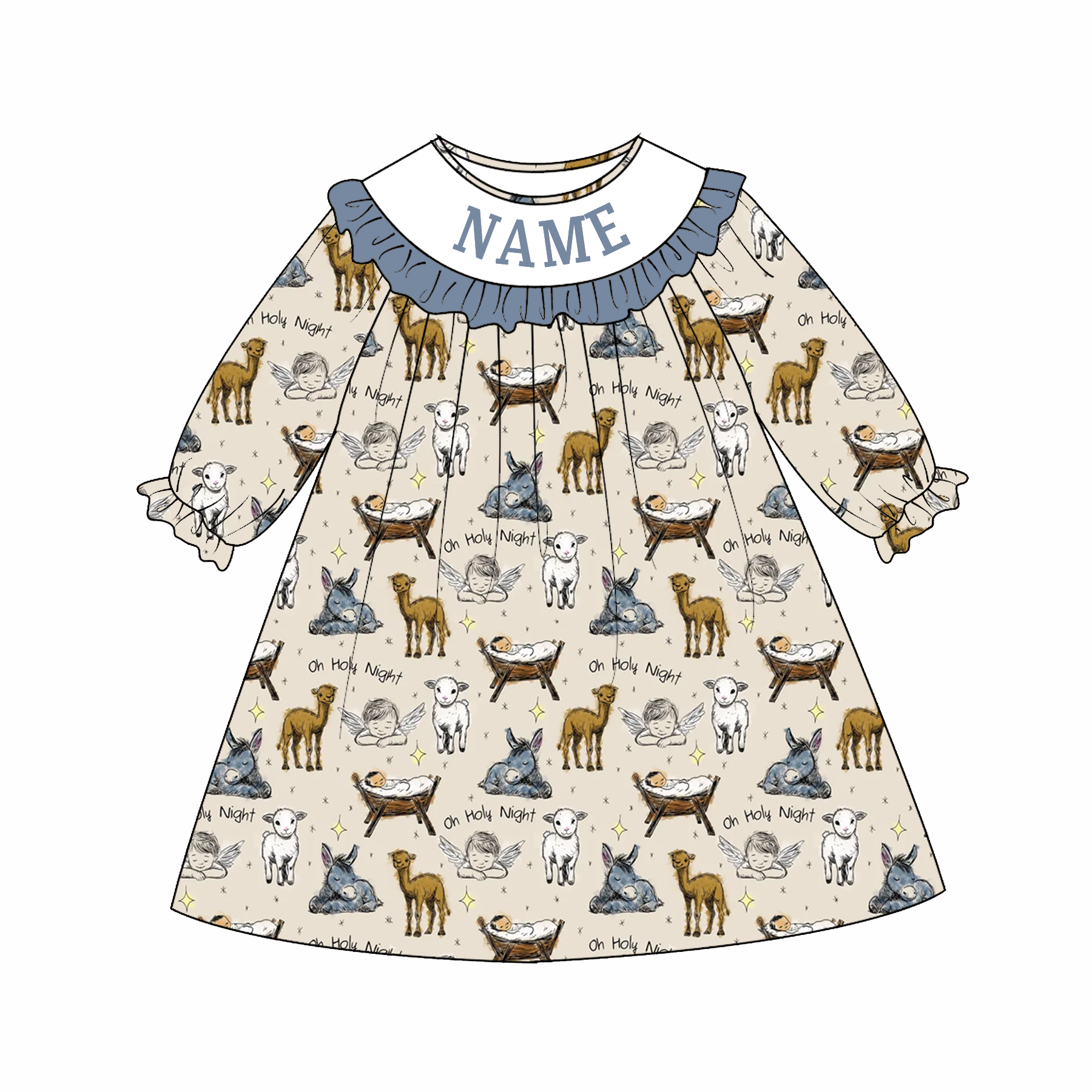 （Pre Order）Family Christmas Embroidery Smocked Dress,Set&Romper