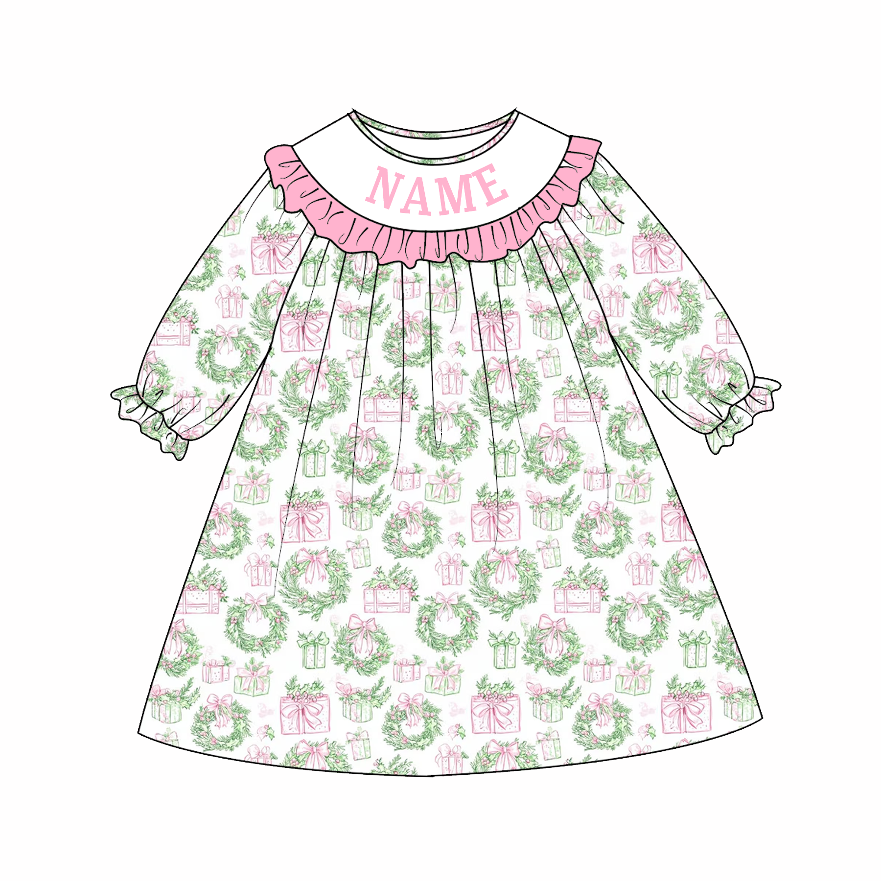 （Pre Order）Sisters Christmas Embroidery Smocked Dress&Romper