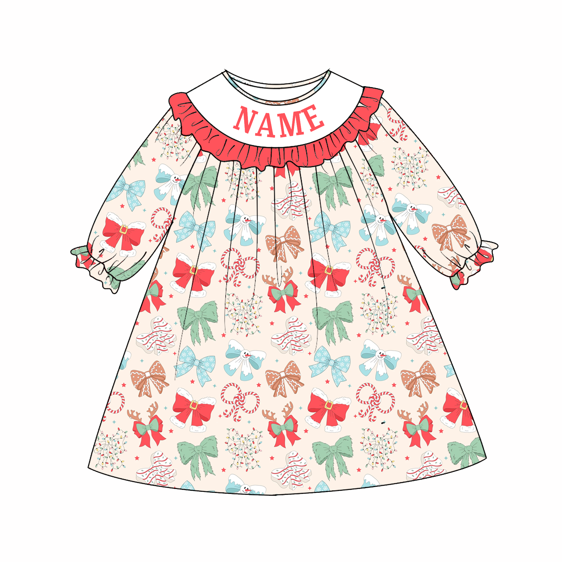 （Pre Order）Sisters Christmas Bow Embroidery Smocked Dress&Romper
