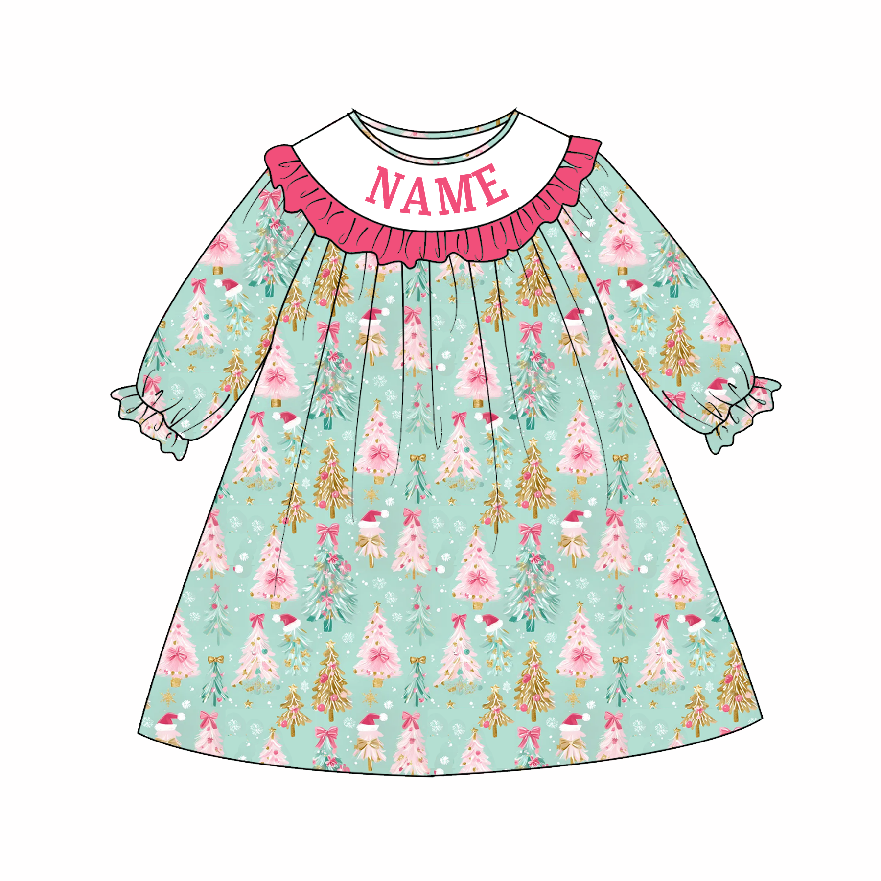 （Pre Order）Sisters Christmas Tree Embroidery Smocked Dress&Romper