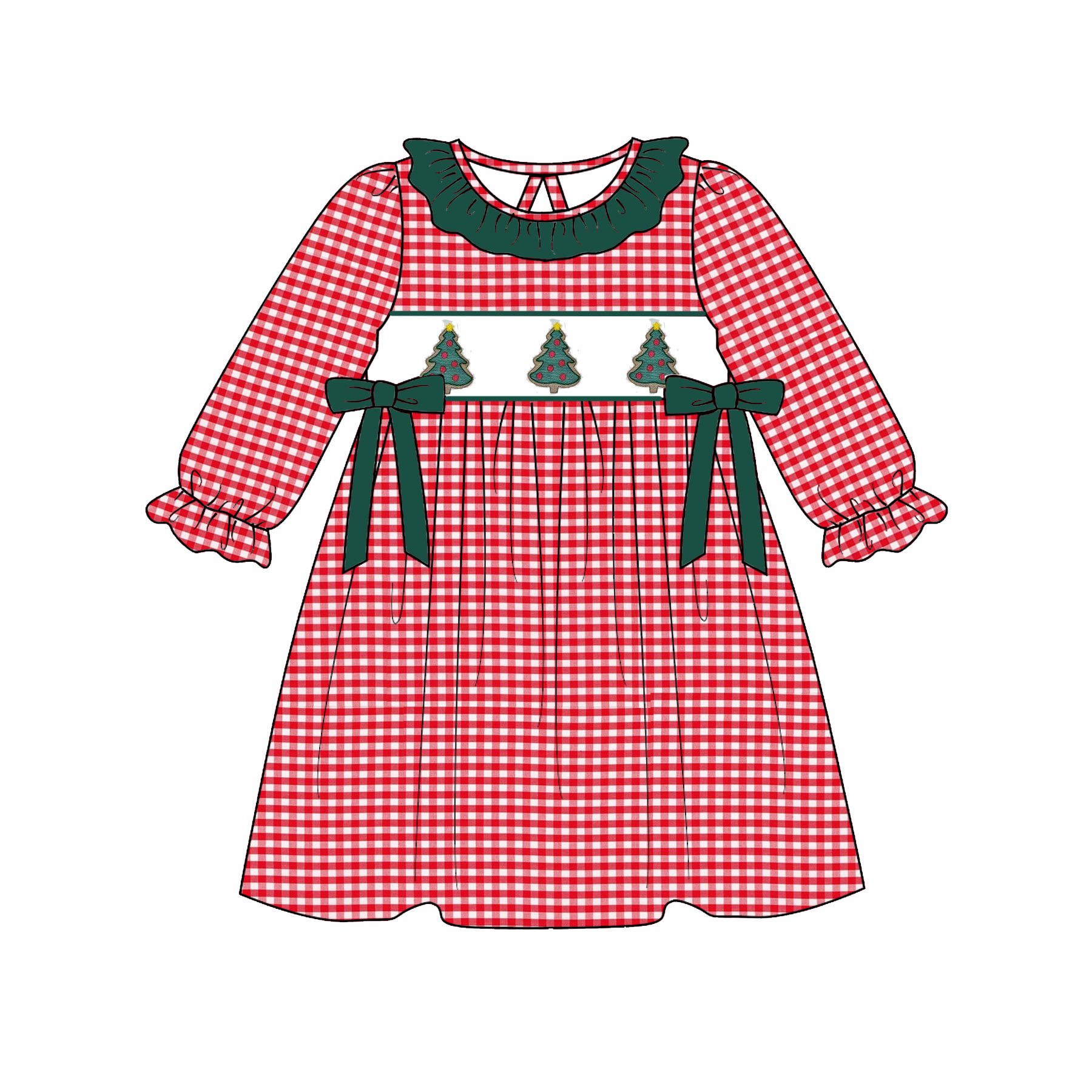 （Pre Order）Family Christmas Tree Embroidery Smocked Dress,Set&Romper