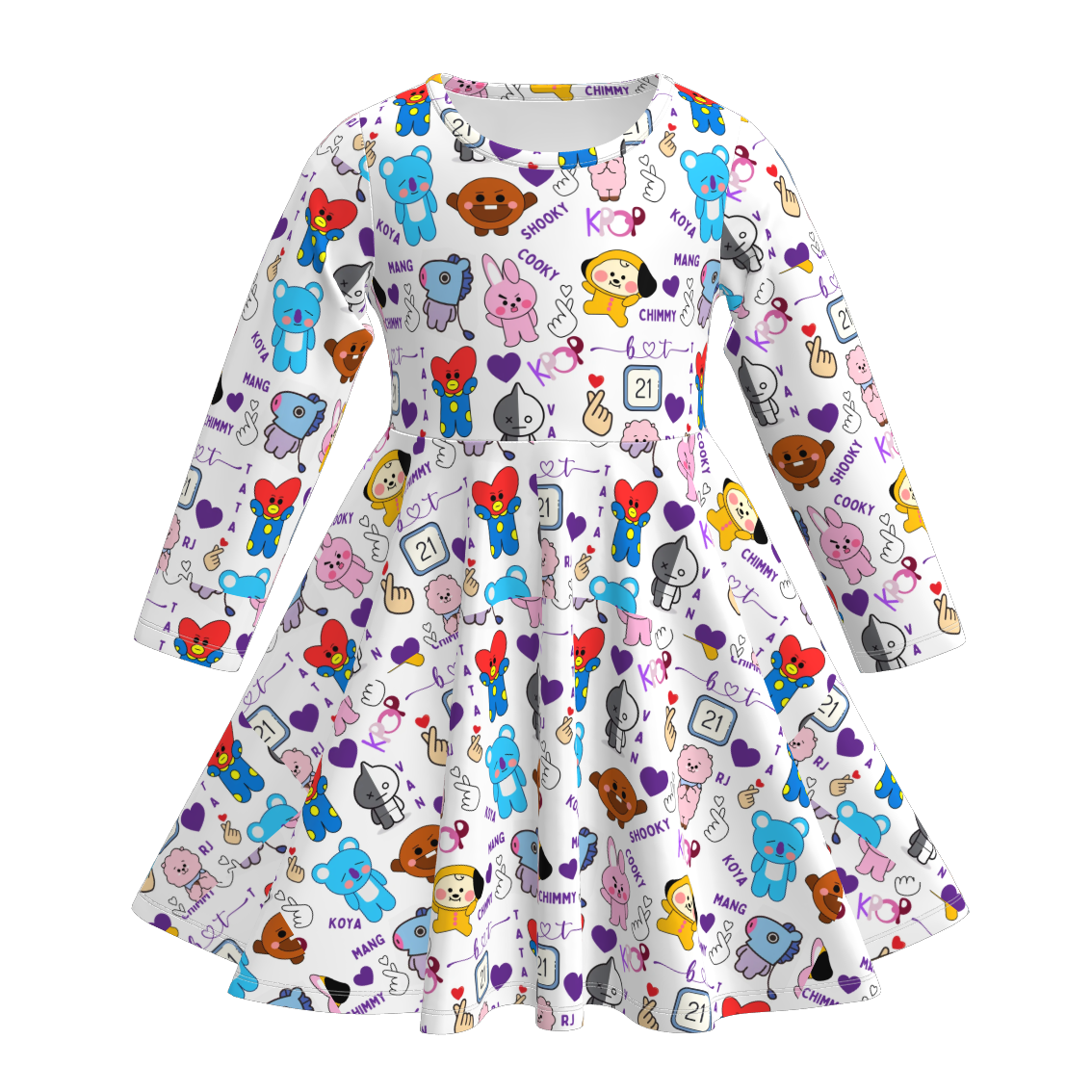 （Pre Order）Girls Fall Cartoon Print Long Sleeves Dress