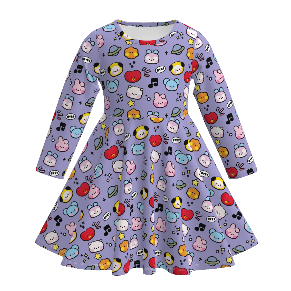 （Pre Order）Girls Fall Cartoon Print Long Sleeves Dress