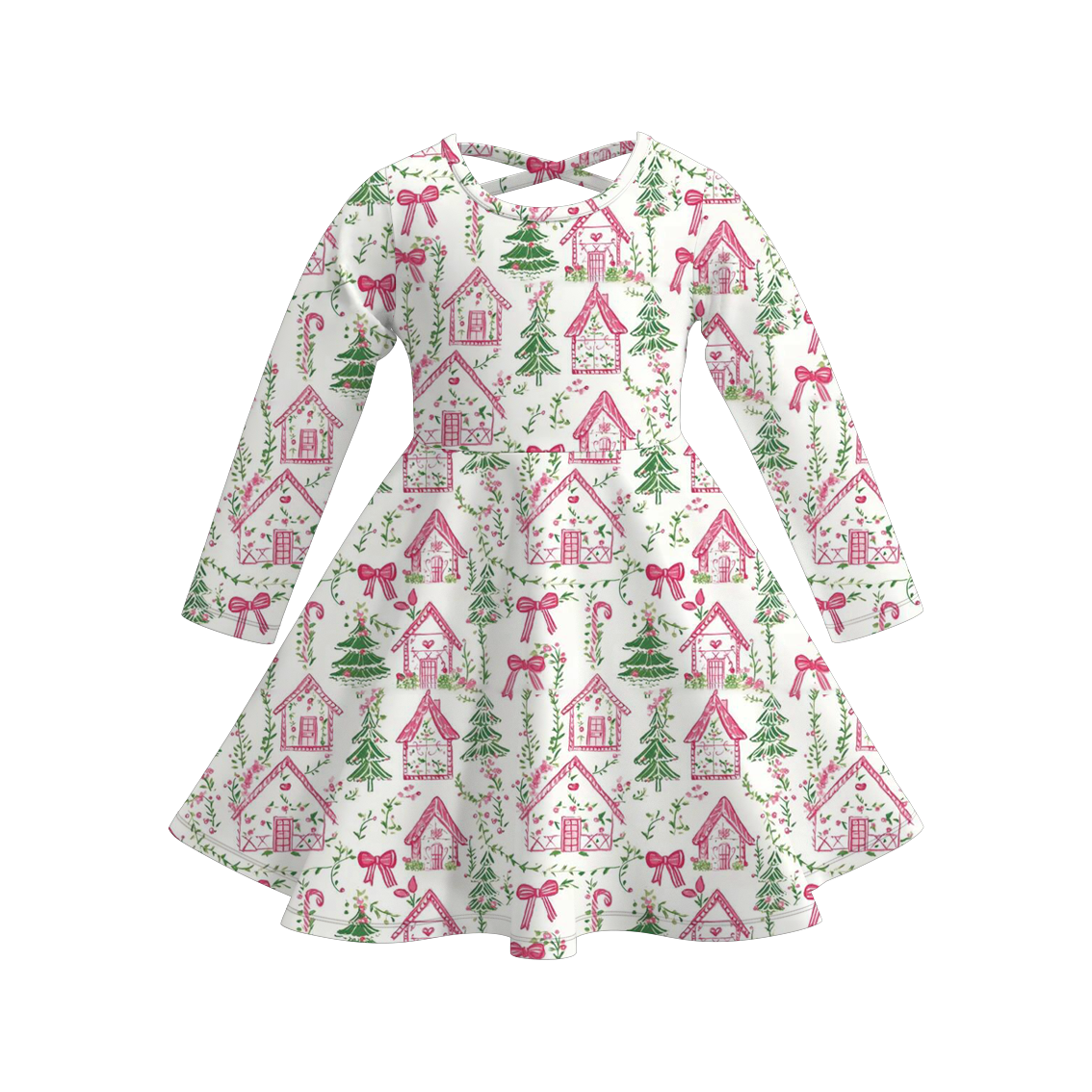（Pre Order）Girls Christmas Cartoon Print Dress