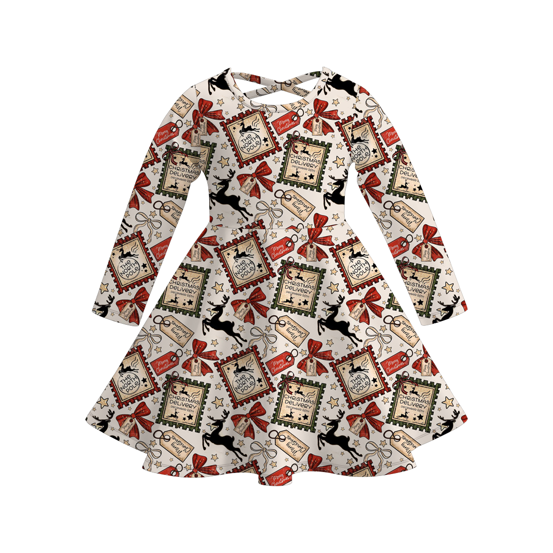 （Pre Order）Girls Christmas Cartoon Print Dress