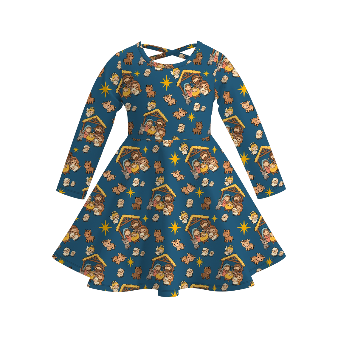 （Pre Order）Girls Christmas Cartoon Print Dress