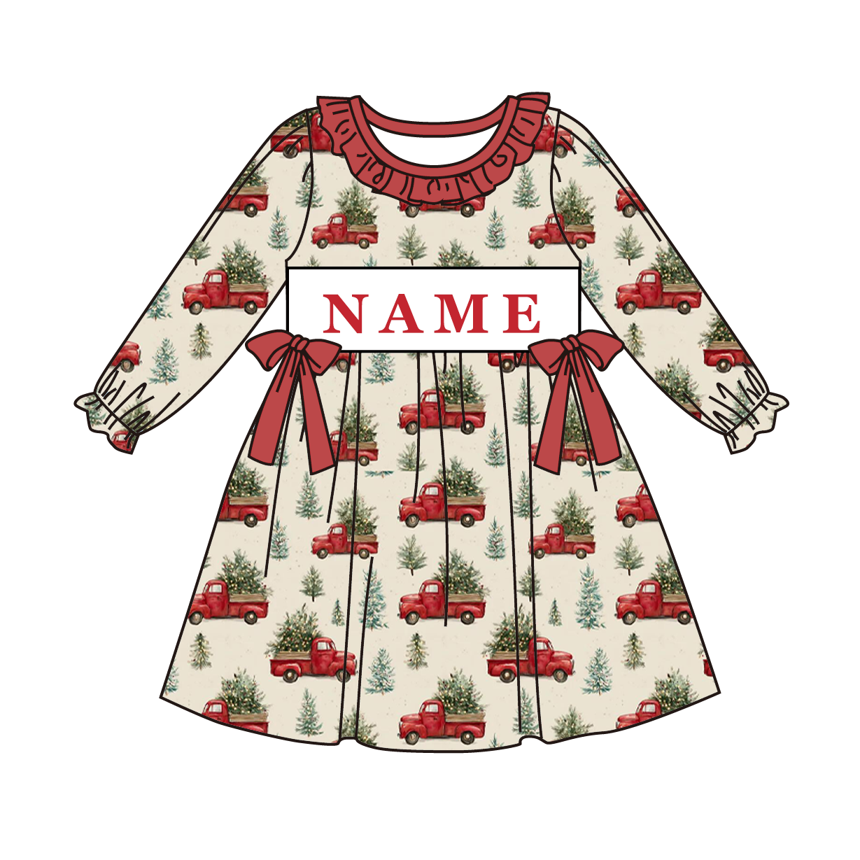 （Pre Order）Family Christmas Embroidery Smocked Dress&Romper