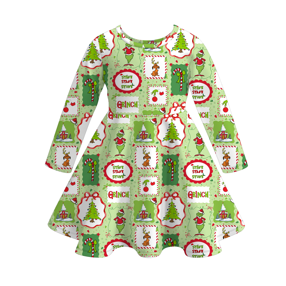 （Pre Order）Girls Christmas Cartoon Print Dress