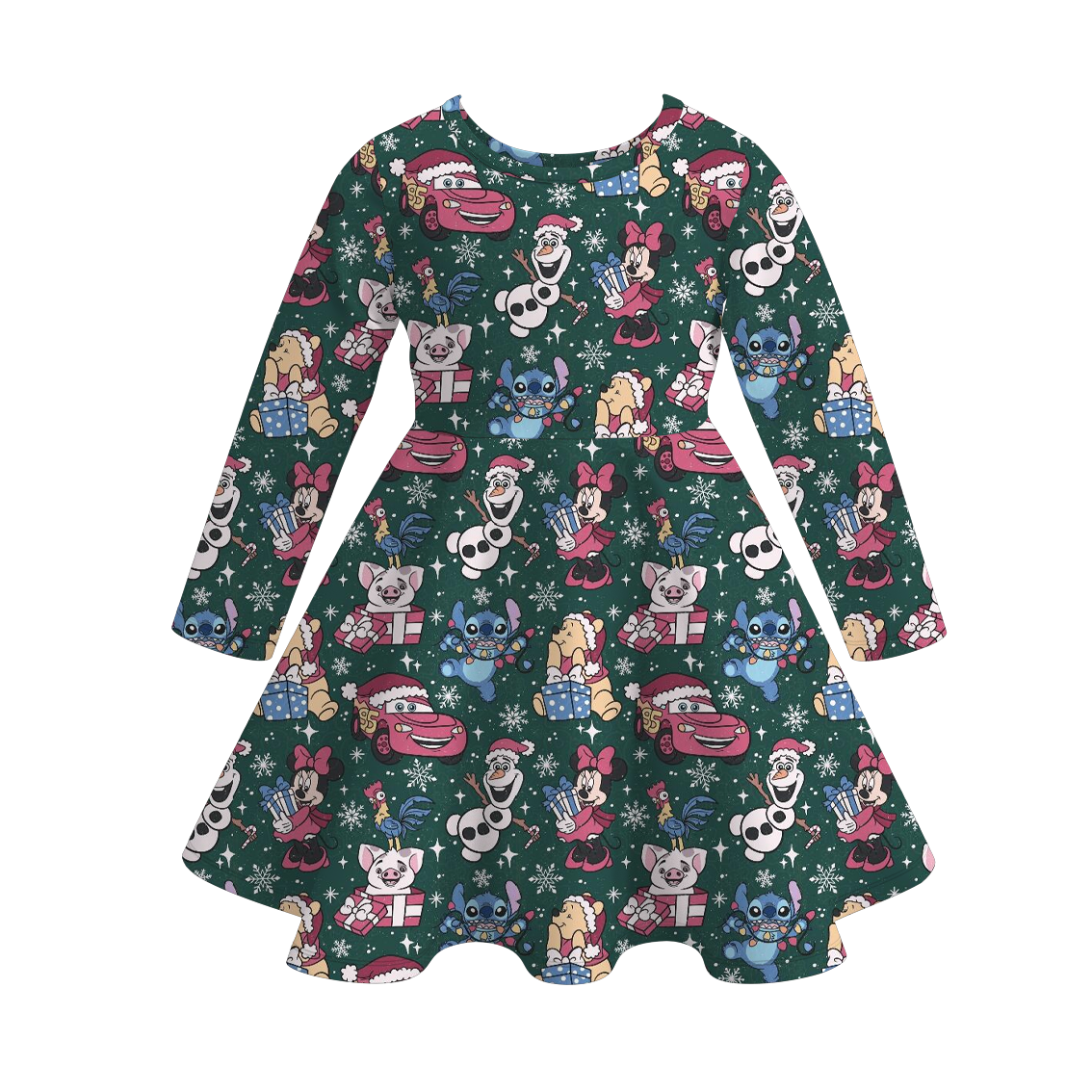 （Pre Order）Girls Christmas Cartoon Print Dress