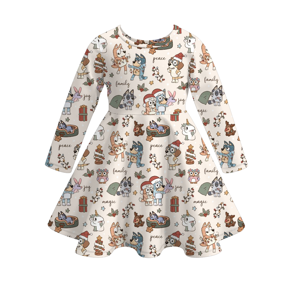 （Pre Order）Girls Christmas Cartoon Print Dress