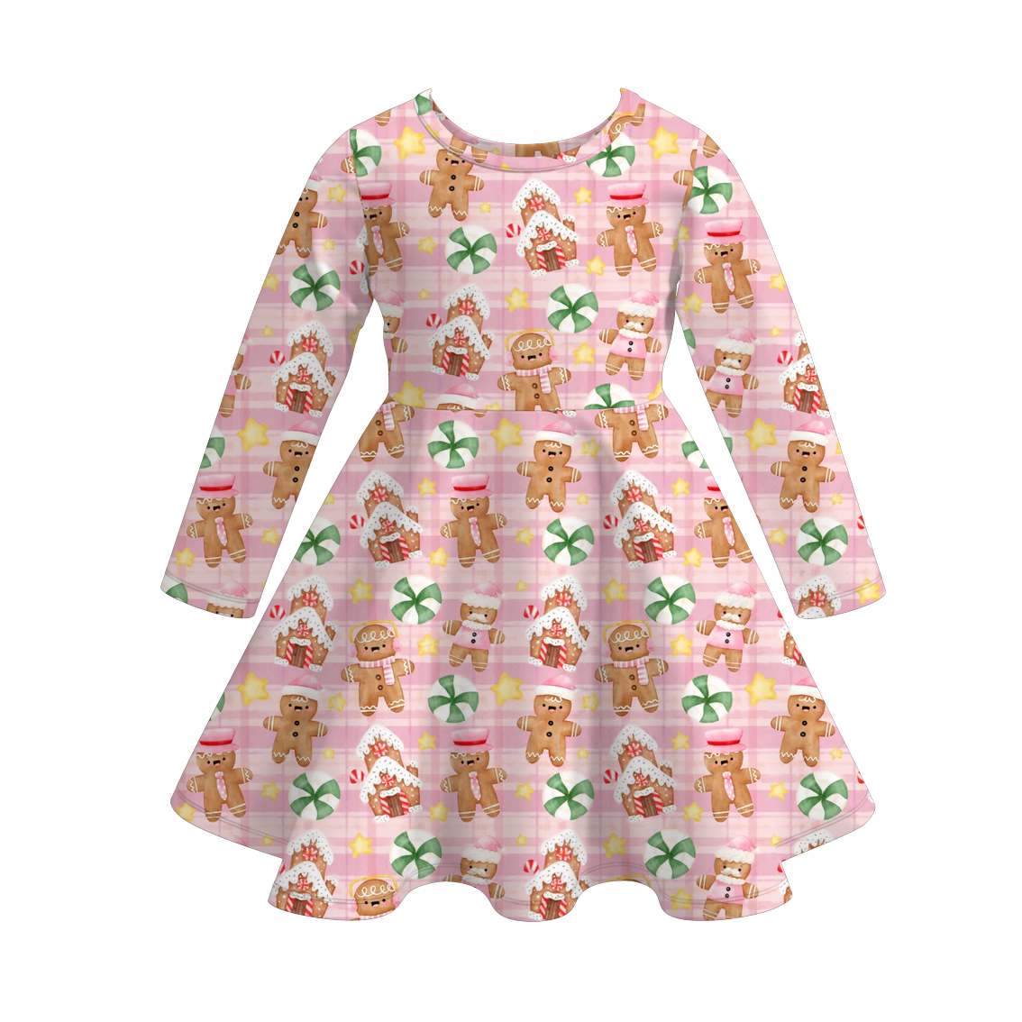（Pre Order）Girls Christmas Gingerbread&Bow Print Dress