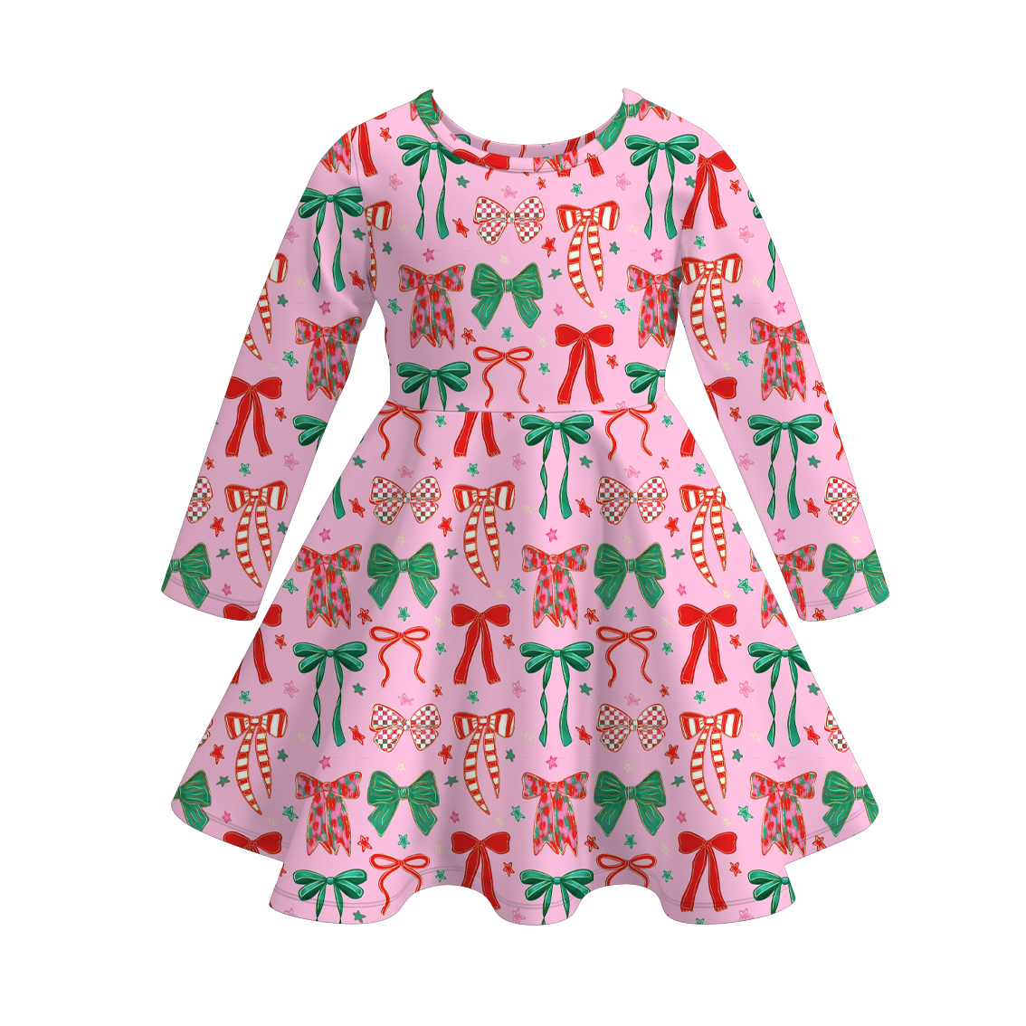 （Pre Order）Girls Christmas Gingerbread&Bow Print Dress